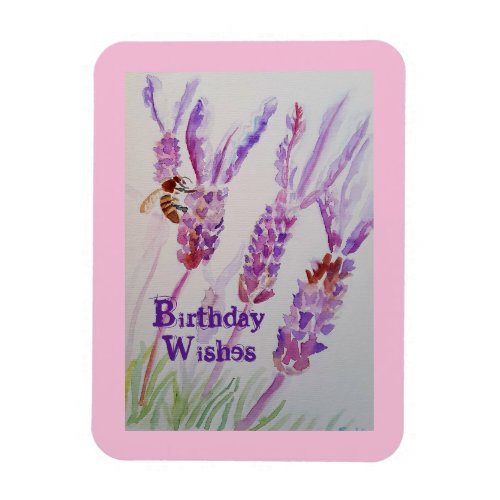 Lavender Flower and Bee Watercolor Birthday Card Magnet