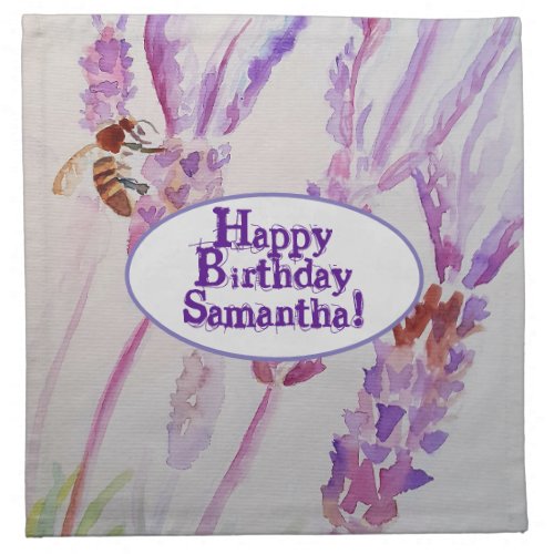 Lavender Flower and Bee Watercolor Birthday Cloth Napkin