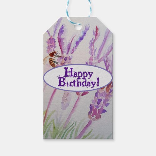 Lavender Flower and Bee Watercolor Birthday Gift Tags