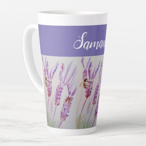 Lavender Flower and Bee Watercolor Birthday Latte Mug