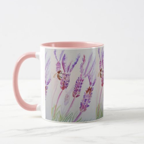 Lavender Flower and Bee Watercolor Birthday Mug
