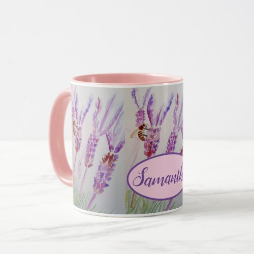 Lavender Flower and Bee Watercolor Birthday Mug