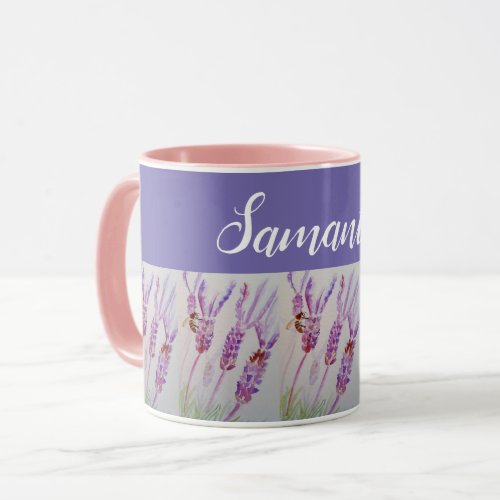 Lavender Flower and Bee Watercolor Birthday Mug