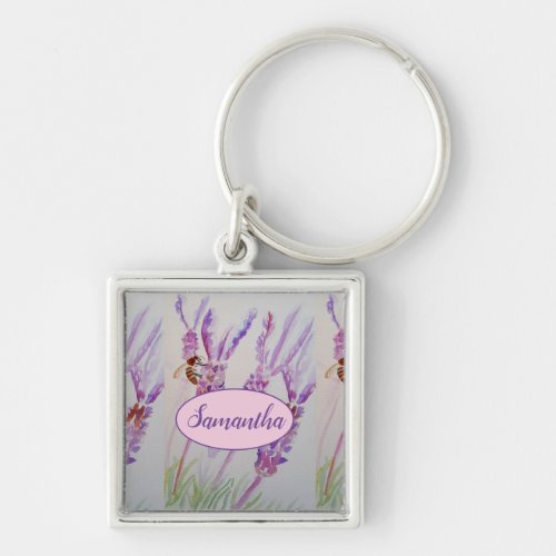 Lavender Flower and Bee Watercolor Birthday Mug Ke Keychain