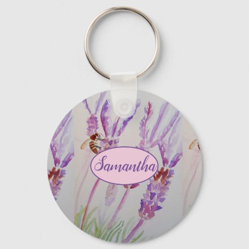Lavender Flower and Bee Watercolor Birthday Mug Keychain