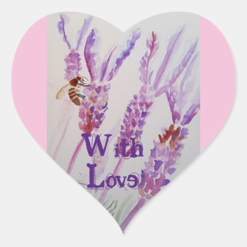Lavender Flower and Bee Watercolor Birthday  Squar Heart Sticker