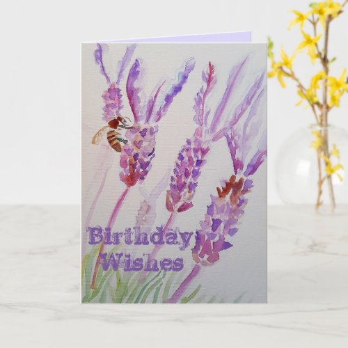 Lavender Flower and Bee Watercolour Art Card