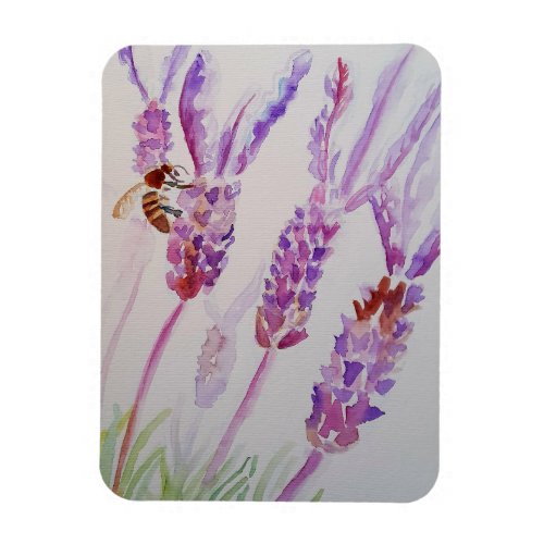 Lavender Flower and Bee Watercolour Art Magnet