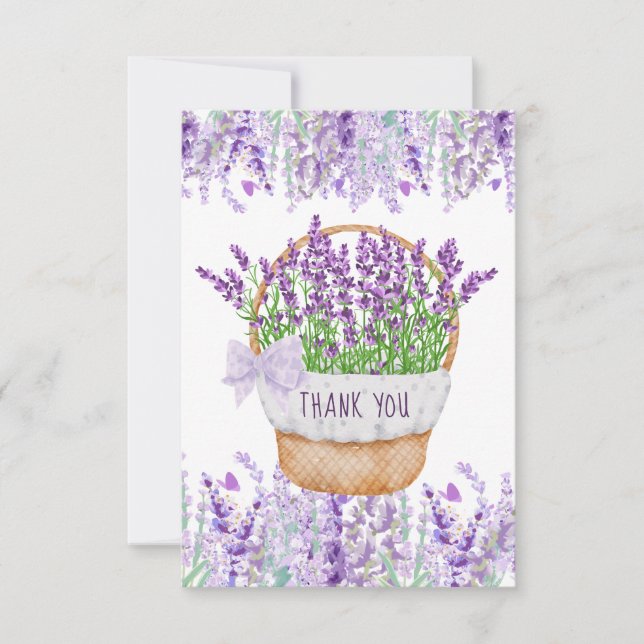 Lavender Flower Basket Green Purple Thank You Card (Front)