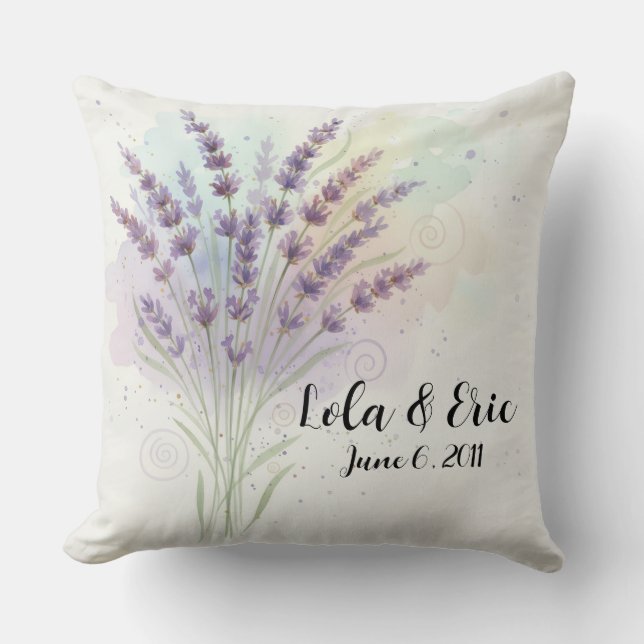 Lavender Flower Bouquet Anniversary Throw Pillow (Front)