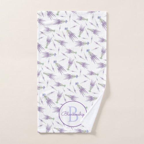 Lavender Flower Bundle Pattern Purple Bow Monogram Hand Towel