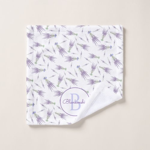 Lavender Flower Bundle Pattern Purple Bow Monogram Wash Cloth