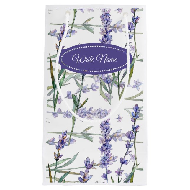 Lavender Flower Customize Text - Plant Watercolor Small Gift Bag (Front)