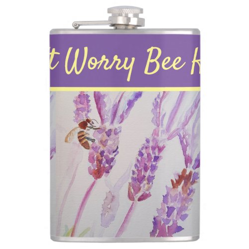 Lavender Flower Dont Worry Bee Happy Purple Flask