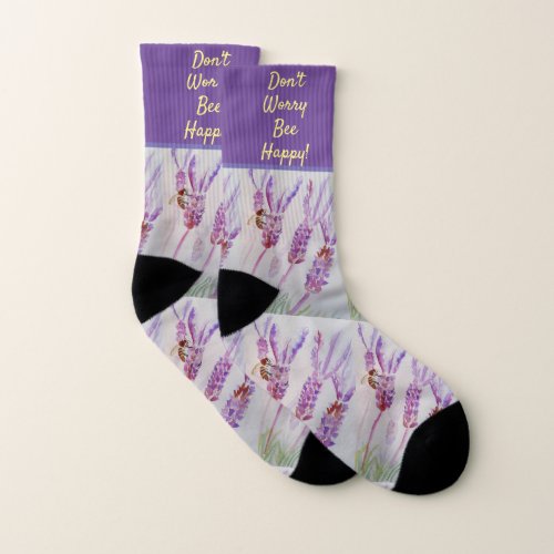 Lavender Flower Dont Worry Bee Happy Socks