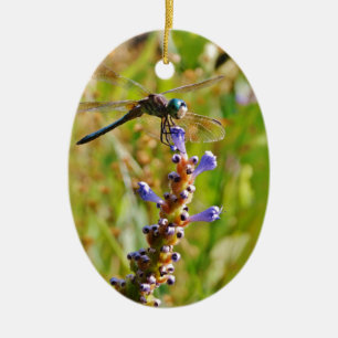 Lavender flower dragonfly ceramic ornament