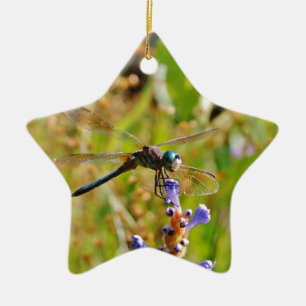 Lavender flower dragonfly ceramic ornament