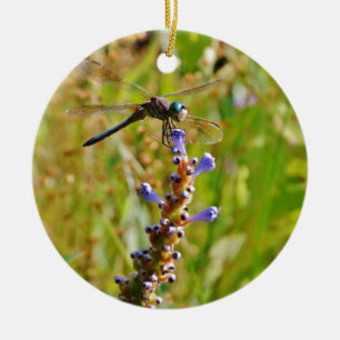 Lavender flower dragonfly ceramic ornament