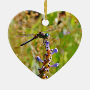 Lavender flower dragonfly ceramic ornament