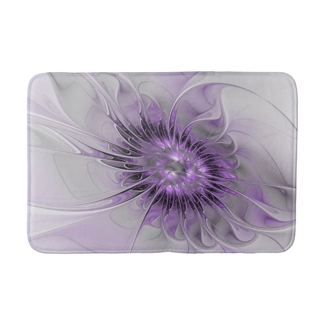 Lavender Flower Dream Modern Abstract Fractal Art Bath Mat (Front)