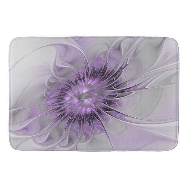 Lavender Flower Dream Modern Abstract Fractal Art Bath Mat (Front)