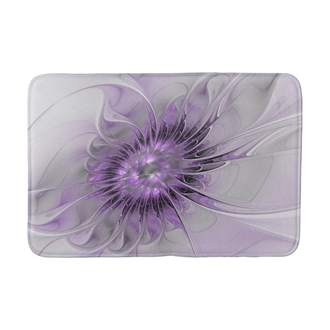 Lavender Flower Dream Modern Abstract Fractal Art Bath Mat (Front)