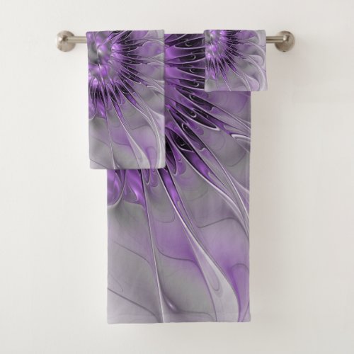 Lavender Flower Dream Modern Abstract Fractal Art Bath Towel Set