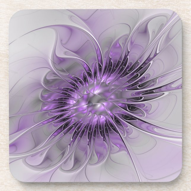 Lavender Flower Dream Modern Abstract Fractal Art Beverage Coaster (Front)