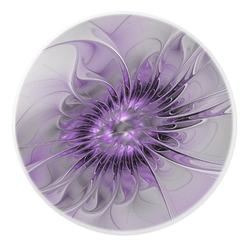 Lavender Flower Dream Modern Abstract Fractal Art Ceramic Knob