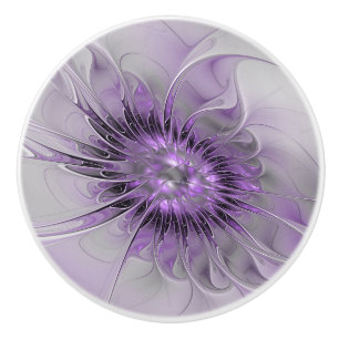 Lavender Flower Dream Modern Abstract Fractal Art Ceramic Knob