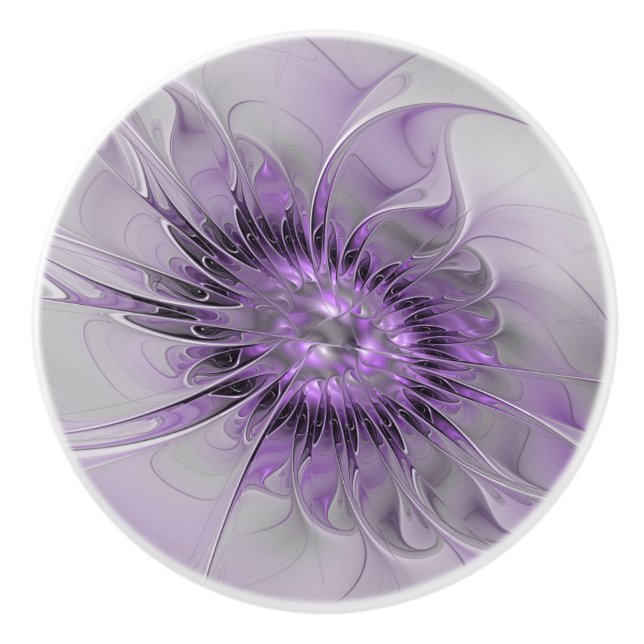 Lavender Flower Dream Modern Abstract Fractal Art Ceramic Knob (Front)