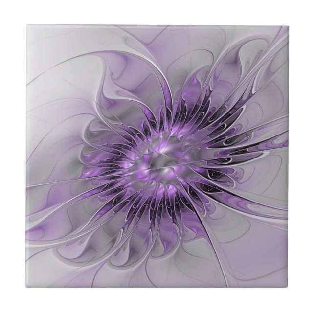 Lavender Flower Dream Modern Abstract Fractal Art Ceramic Tile (Front)