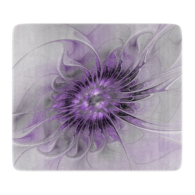 Lavender Flower Dream Modern Abstract Fractal Art Cutting Board (Front)