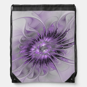 Lavender Flower Dream Modern Abstract Fractal Art Drawstring Bag