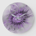 Lavender Flower Dream Modern Abstract Fractal Art Large Clock at Zazzle