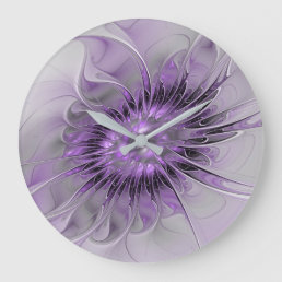 Lavender Flower Dream Modern Abstract Fractal Art Large Clock
