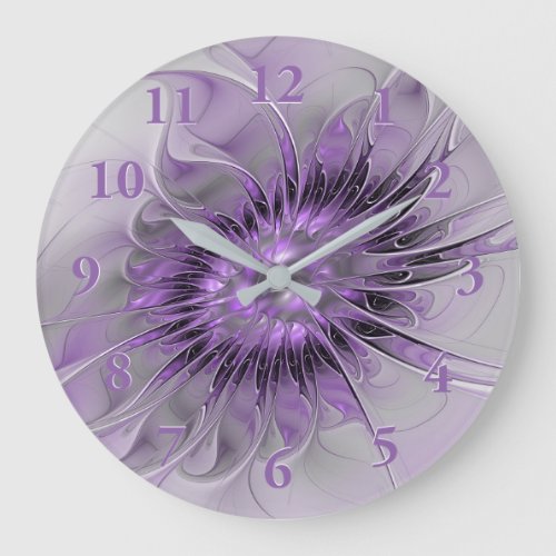 Lavender Flower Dream Modern Abstract Fractal Art Large Clock