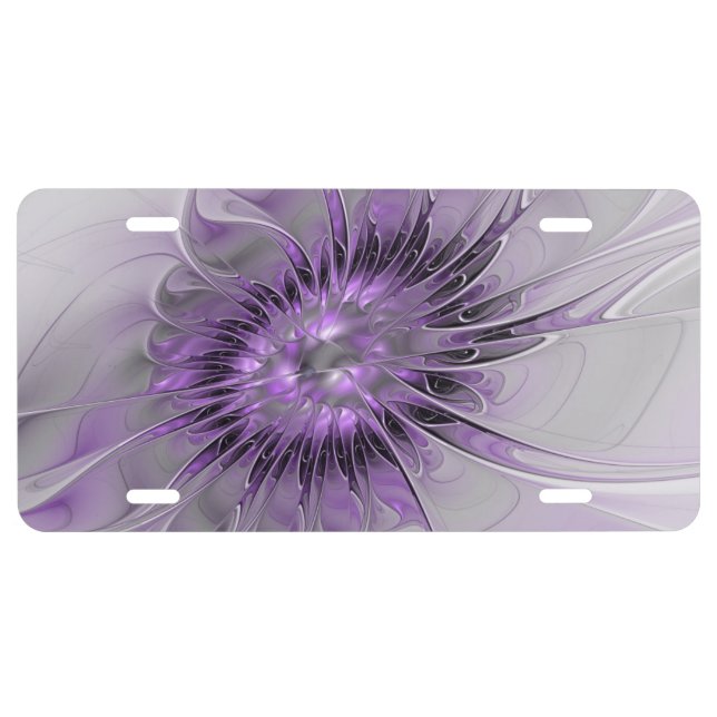 Lavender Flower Dream Modern Abstract Fractal Art License Plate (Front)