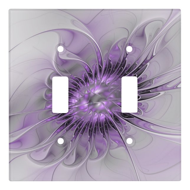 Lavender Flower Dream Modern Abstract Fractal Art Light Switch Cover (Front)