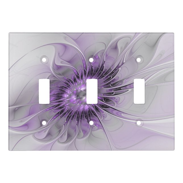 Lavender Flower Dream Modern Abstract Fractal Art Light Switch Cover (Front)