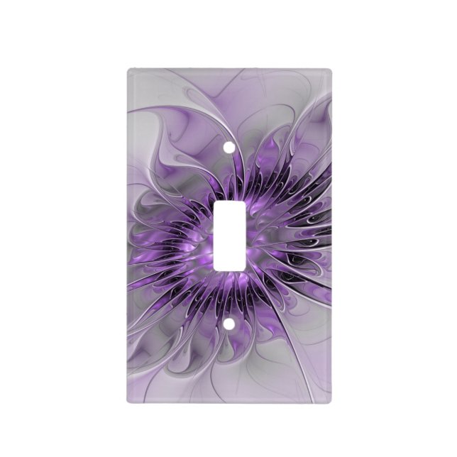 Lavender Flower Dream Modern Abstract Fractal Art Light Switch Cover (Front)