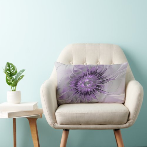 Lavender Flower Dream Modern Abstract Fractal Art Lumbar Pillow
