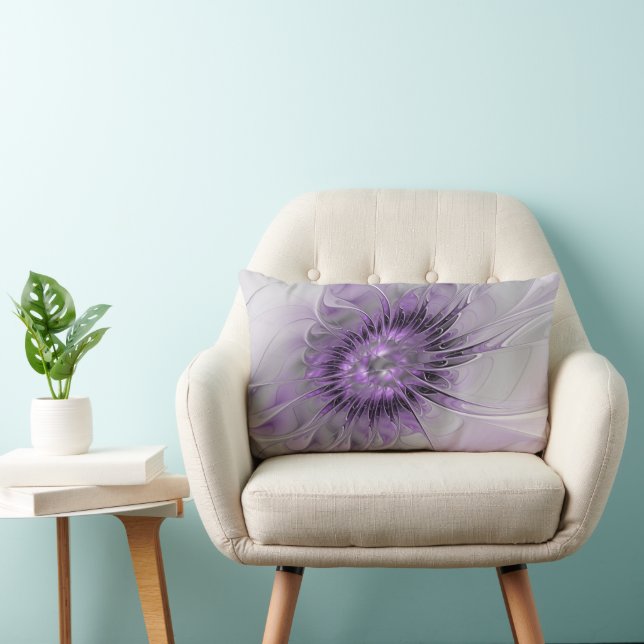 Lavender Flower Dream Modern Abstract Fractal Art Lumbar Pillow (Chair)