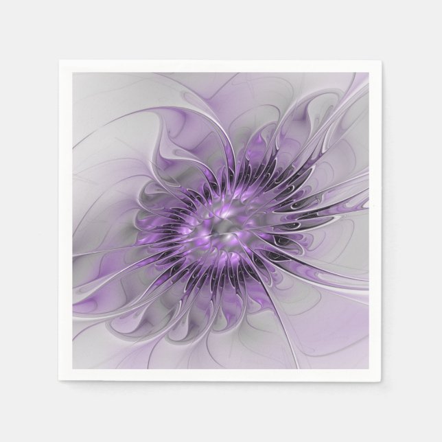 Lavender Flower Dream Modern Abstract Fractal Art Napkins (Front)