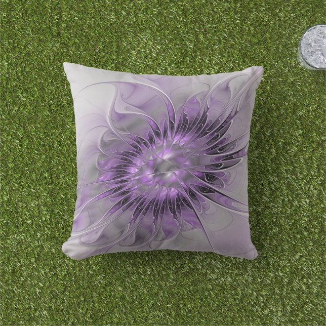 Lavender Flower Dream Modern Abstract Fractal Art Outdoor Pillow (Grass)
