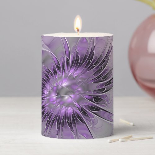 Lavender Flower Dream Modern Abstract Fractal Art Pillar Candle