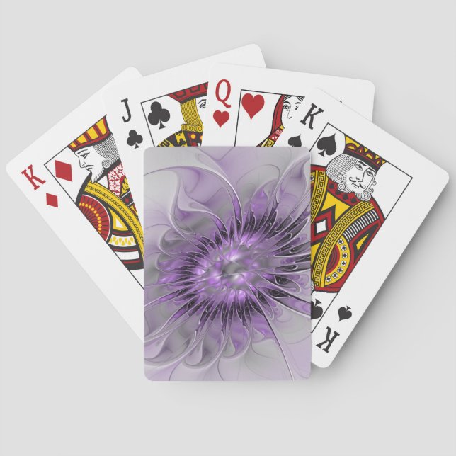Lavender Flower Dream Modern Abstract Fractal Art Poker Cards (Back)