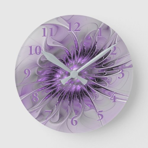 Lavender Flower Dream Modern Abstract Fractal Art Round Clock