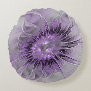 Lavender Flower Dream Modern Abstract Fractal Art Round Pillow