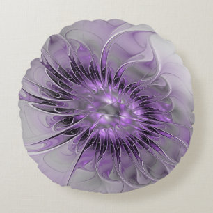 Lavender Flower Dream Modern Abstract Fractal Art Round Pillow
